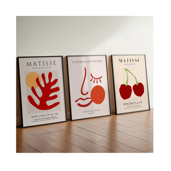 Matisse Red Abstract Poster, Cherry Face Botanical Art Home Decor Office Wall Art Set 3