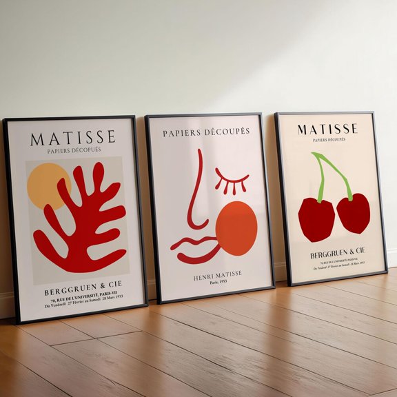 Matisse Red Abstract Poster, Cherry Face Botanical Art Set 3 Unframed Paper Print 8x12