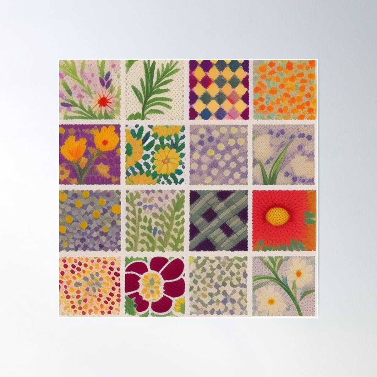 Patchwork Poster Design Matisse Style Patchwork Floral Poster Wall Art, Modern Wall Decor For ...
