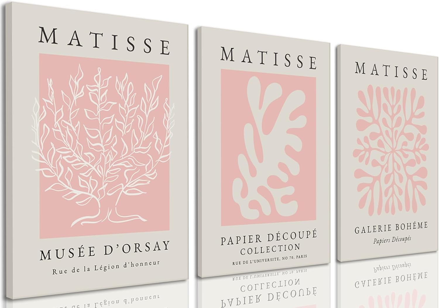 PWAAHDC Set van 3 abstracte Matisse-canvasafdrukken zonder lijst, boho- posters in neutrale vintagestijl, geschikt voor woon- of slaapkamer (60 x 90 cm