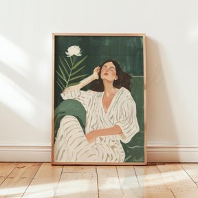 Matisseinspired Watercolor Woman In Striped Robe 193 Poster , Poster Print Only