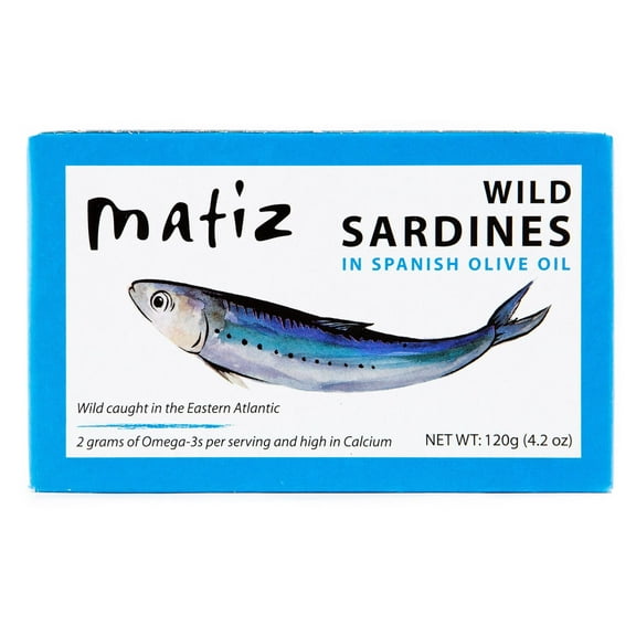 Matiz Sardines in Olive Oil, 4.2 KKS1Ounce Can, Spanish Gourmet Wild Caught Natural Fish for Tapas, Snacks, or Meals, Protein Rich, Sealed Freshness