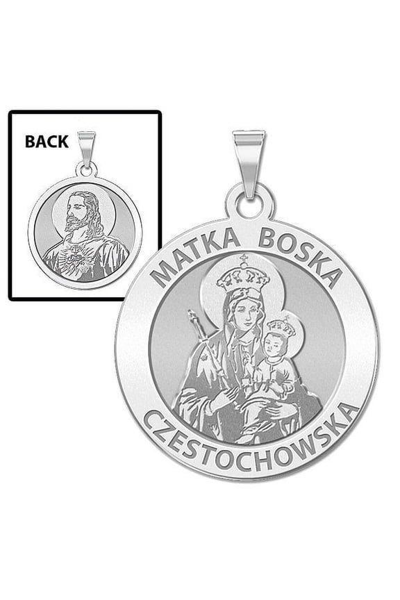 Matka Boska Double Sided Religious Medal - 2/3 Inch Size of Dime, Solid 14K White Gold