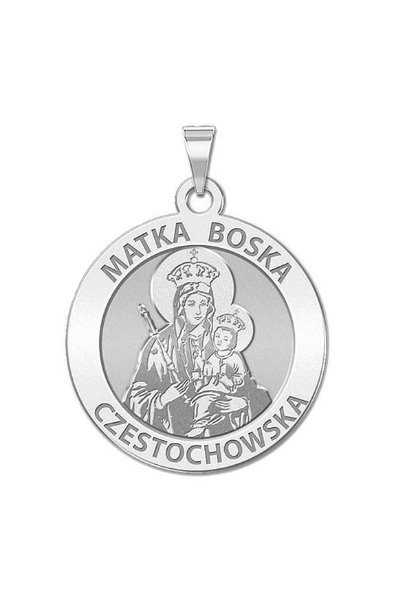 Matka Boska Double Sided Religious Medal - 3/4 inch Size of a Nickel in Solid 14K White Gold