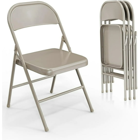Matlabin 4-Pack Folding Chairs All Steel Metal Frame, Capacity 350 lbs, Durable Portable and Versatile for Outdoor Use, Khaki