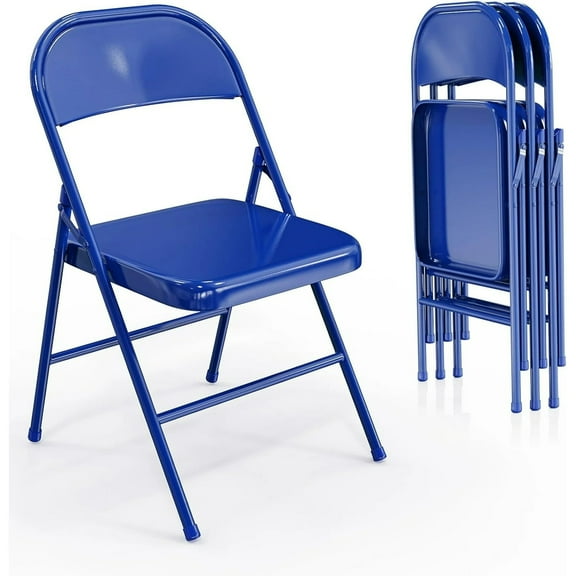 Matlabin 4-Pack Folding Chairs All Steel Metal Frame, Capacity 350 lbs, Durable Portable and Versatile for Outdoor Use,Navy Blue
