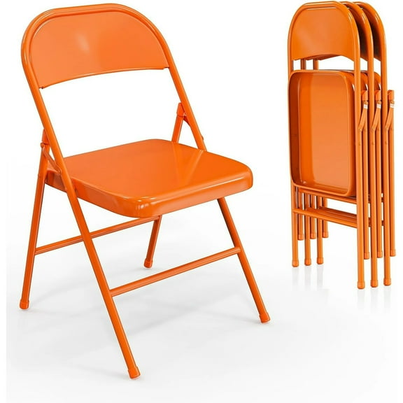 Matlabin 4-Pack Folding Chairs All Steel Metal Frame, Capacity 350 lbs, Durable Portable and Versatile for Outdoor Use, Orange
