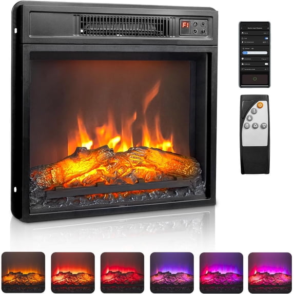Matladin 18"/23" Electric Fireplace Insert – 1400W Recessed Stove Heater with APP/Remote Control, 8H Timer, 6 Flame Colors & 5 Brightness Levels (ETL-Certified, Indoor Use)