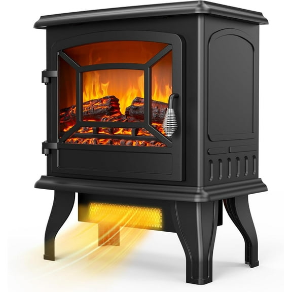 Matladin 20" H Electric Fireplace Stove Heater, 1400W Portable Freestanding with Thermostat, Realistic Flame Logs, Overheat, Tip-Over Protections