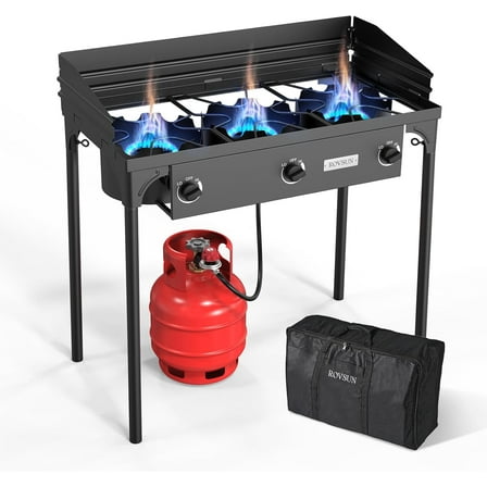 Matladin 3-Burner Propane Gas Stove – 225,000 BTU Outdoor Camping/Patio Cooker with Wind Panel, CSA-Listed Regulator & Carrying Bag for Brewing, Turkey Frying & Canning