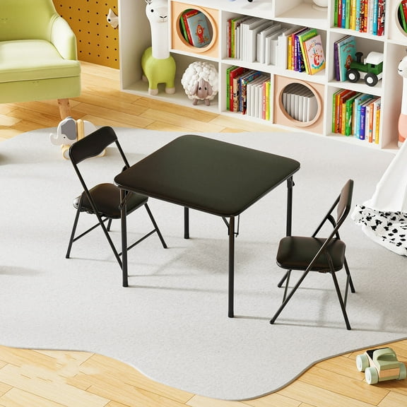 Matladin 3-Piece Kids Folding Table and Chairs Set, Metal Frame Children's Activity Set with Easy-Fold Design, Kids Table with 2 Chairs