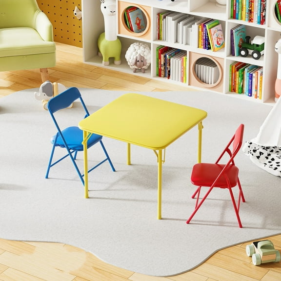 Matladin 3-Piece Kids Folding Table and Chairs Set, Metal Frame Children's Activity Set with Easy-Fold Design, Kids Table with 2 Chairs