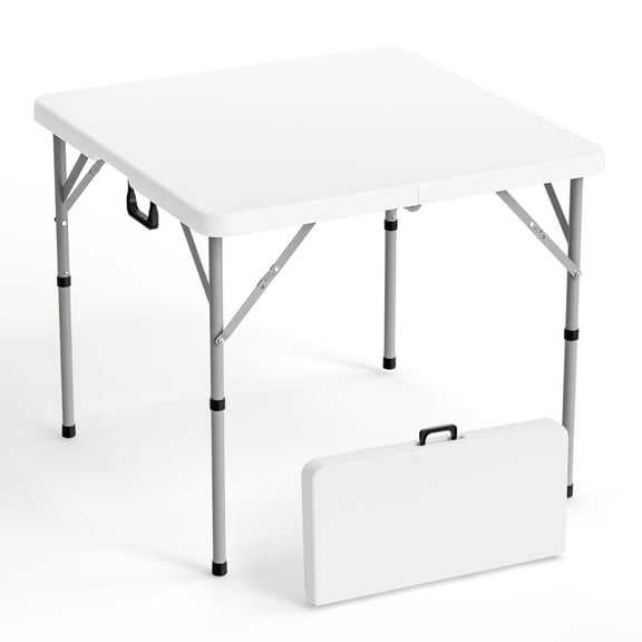 Matladin 34" Square Table, Bi-Folding Commercial Table, Portable Plastic Dining Card Table for Outdoor, White Granite