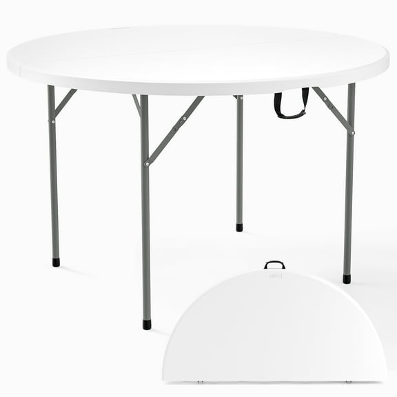 Matladin 48" Round Heavy-Duty Plastic Folding Table, 4 Ft Portable Table with Handle for Outdoor Activities, White