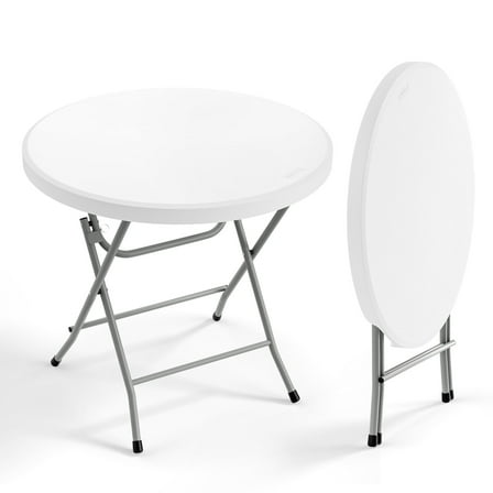 Matladin 32" Round Heavy-Duty Plastic Folding Table, Portable Table with Handle for Outdoor Activities, White