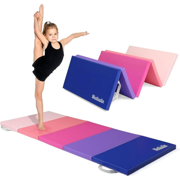 Matladin 5 Folding 8" Easy to Clean 76" x 30" Pink Blue Gradient Exercise Aerobics Mat