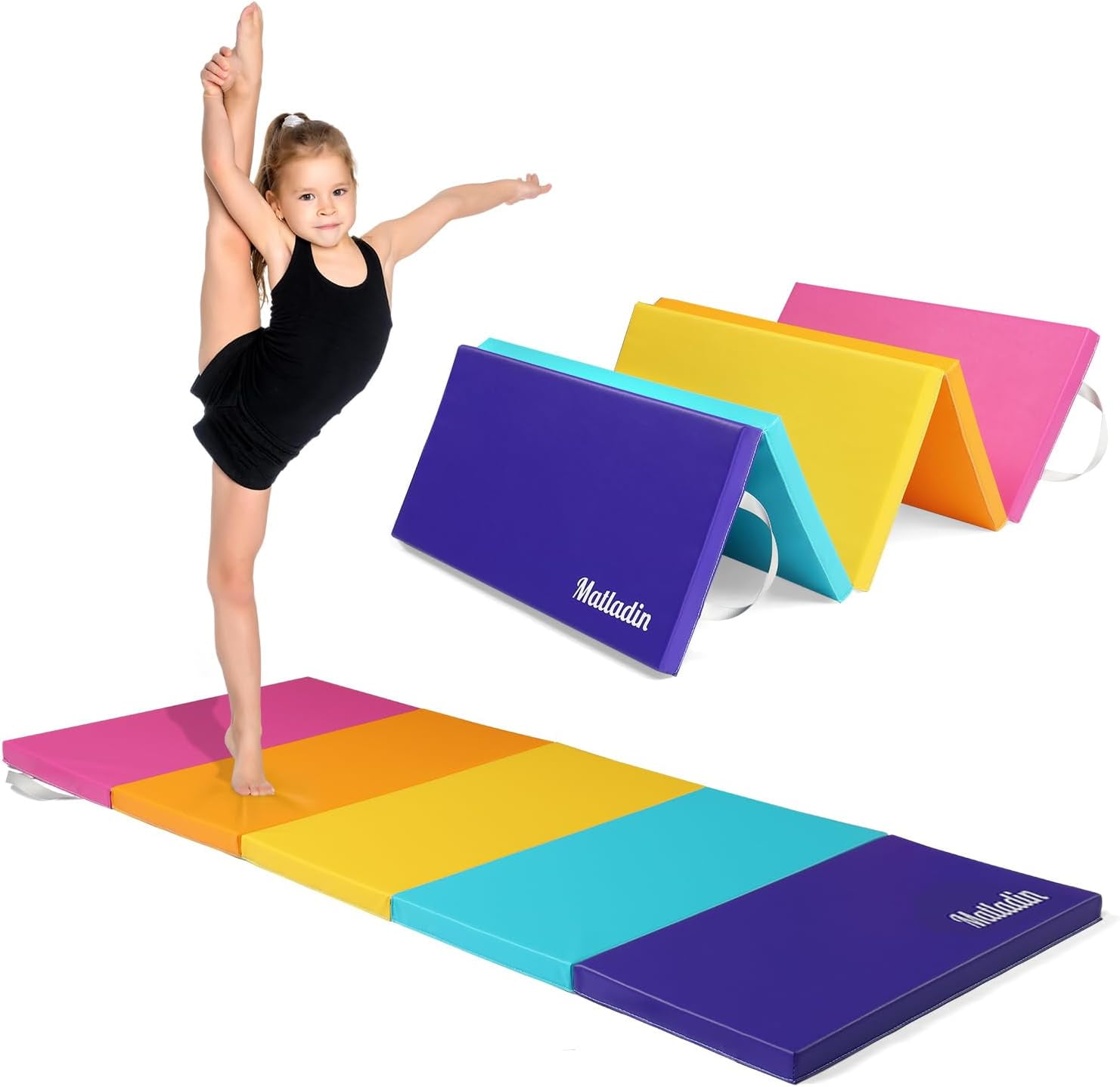 Matladin 5 Folding Gymnastics Gym Exercise Aerobics Mat, Easy to Clean