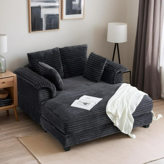 Matladin 56" Oversized Sofa Bed with Throw Pillows and Armrests, Corduroy Upholstered Chaise Lounge Chair, Comfy Sleeper Couch Bed  for Indoors