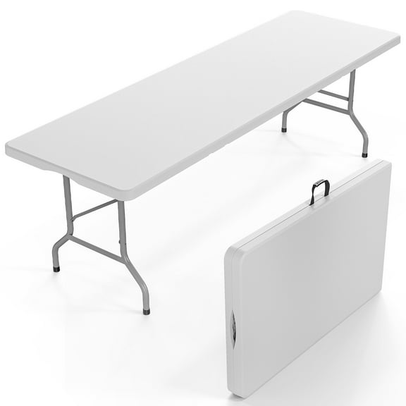 Matladin 6 ft Plastic Folding Table, Rectangular with Carrying Handle, Portable Long Table for Outdoor Use, White