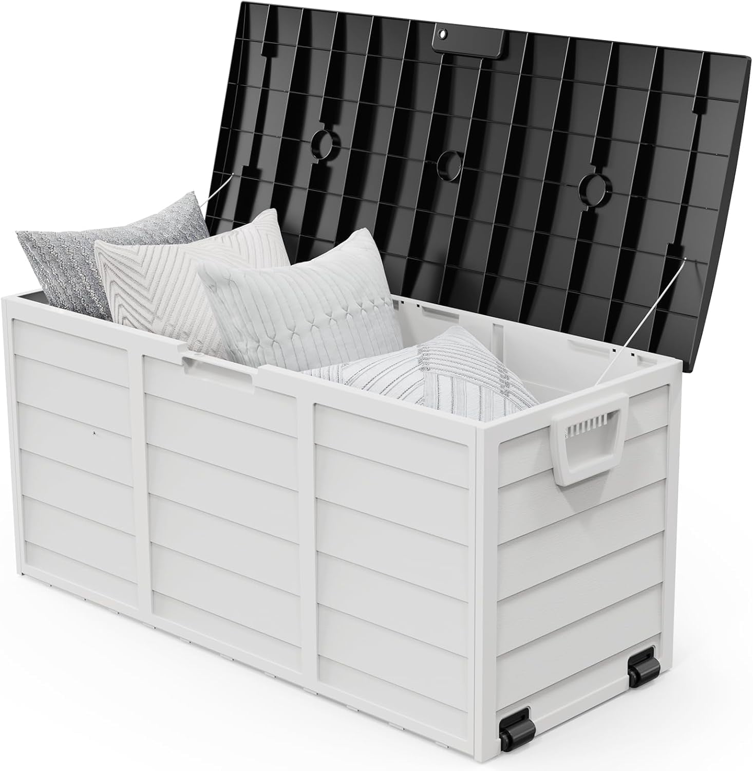 Matladin 75 Gallon Outdoor Deck Box with Wheels, Collapsible Plastic ...