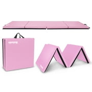 JOYMOR 8 Folding Gymnastics Gym Exercise Aerobics Mat, 8ft x 2ft x 2in PU Leather Tumbling Mats Pink