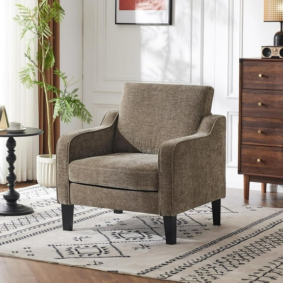 Matladin Chenille Fabric Accent Chair with Scooped Arms, Mid Century Modern Upholstered Armchair, Single Sofa for Living Room, Apartment, Office