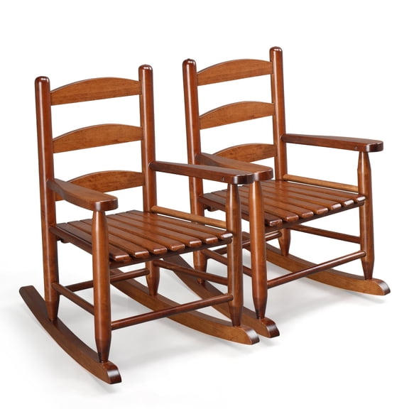 Matladin Child's Wooden Rocking Chair Set of 2, Patio Rocking Chair with High Backrest, Toddler Rocker Weather, Suitable for Porch, Garden, Balcony