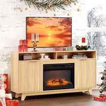 Matladin Fireplace TV Stand with 23'' Electric Fireplace up to 70'' TVs, with Electric Heater & Adjustable Shelves, 70'' Fireplace Media Console Table