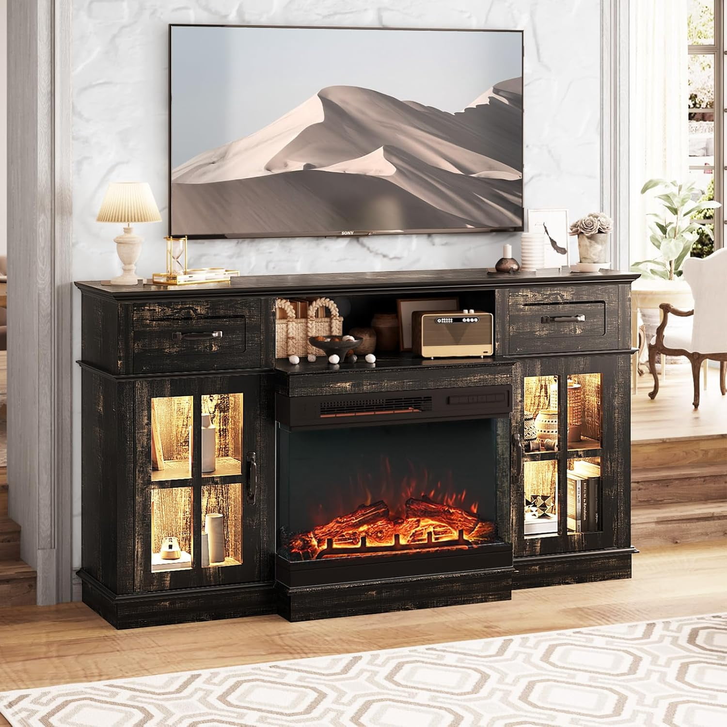 Matladin Fireplace TV Stand with 24'' Electric Fireplace up to 65'' TVs