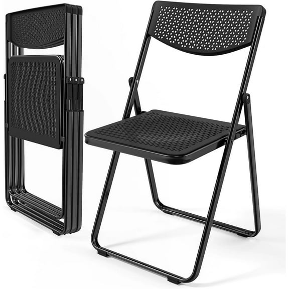 Matladin 6-Pack Foldable Plastic Chairs with Ventilated Mesh Seating & Robust Steel Frame,Black, 350lb Capacity.