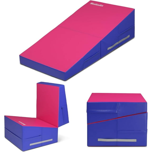 Matladin Incline Gymnastics Mat, Folding Gymnastics Cheese Wedge Mat, Gym Fitness Tumbling Skill Shape Mat for Kids Girls Home Training Exercise Mat, 48"x24"x14"