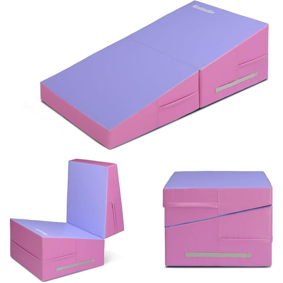 Matladin Incline Gymnastics Mat, Folding Gymnastics Cheese Wedge Mat, Gym Fitness Tumbling Skill Shape Mat for Kids Girls Home Training Exercise Mat, 48"x24"x14"