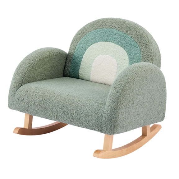 Matladin Kids Rocking Chair, Rainbow Teddy Fleece Toddler Rocking Chair with Solid Wood Legs, Kids Furniture Sofa with Anti-Tip Design for Bedroom