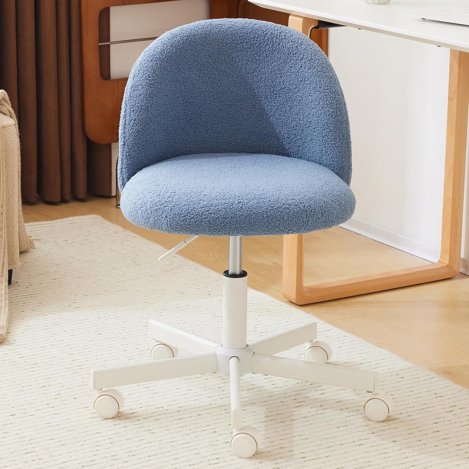 Matladin Modern Vanity Chair with Back, Silent Wheels, Velvet Desk Chair for Girls, Small Office Chair, Stylish and Comfortable