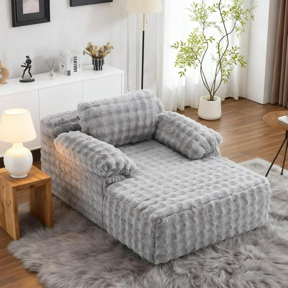 Matladin Single Sofa Bed, Upholstered Bubble Fleece Cloud, Oversized Boneless Couch Reading Chair , Comfy Sleeper Couches for Indoors
