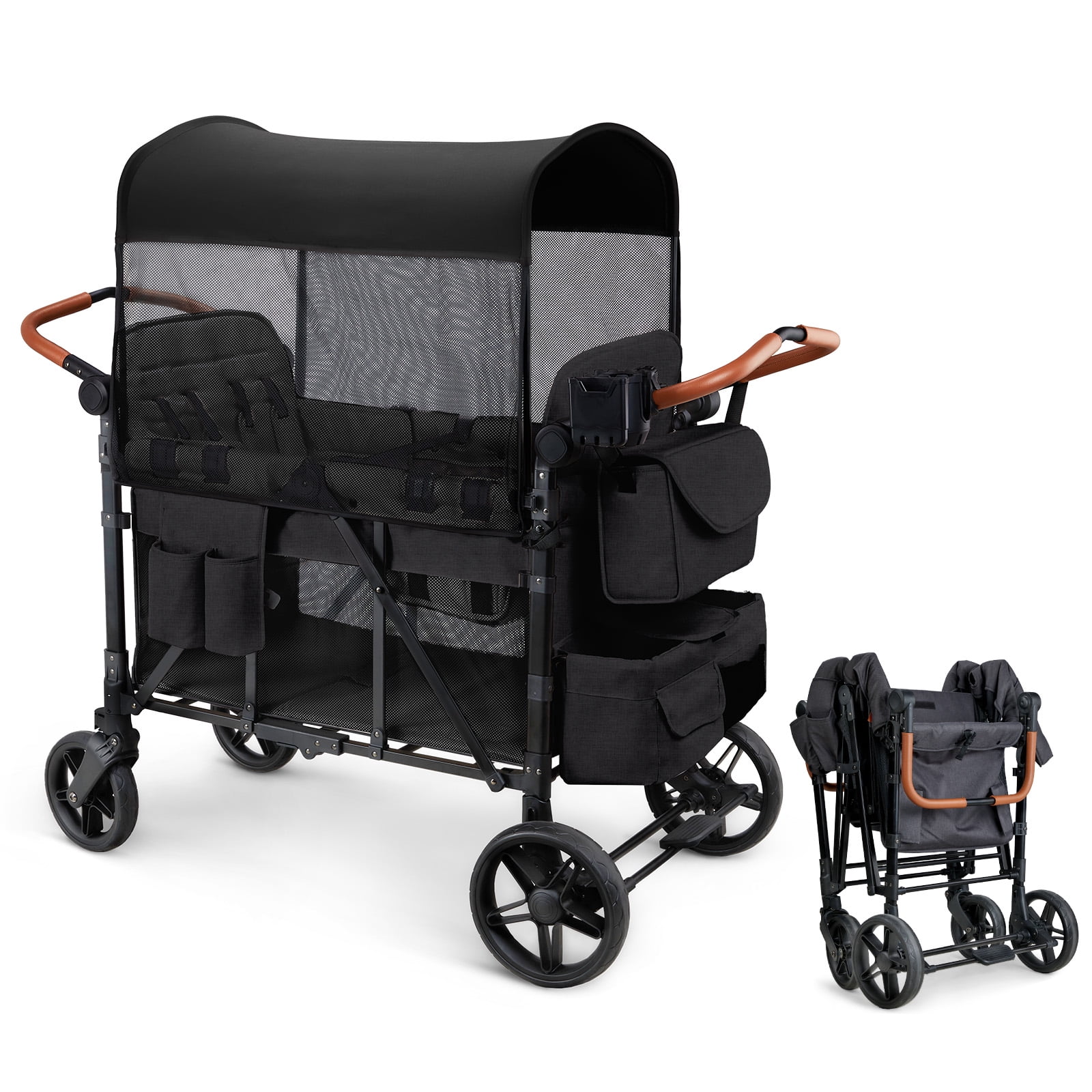Walmart Deal of Walmart Black Friday Deals 2025 - Matladin Wagon Stroller for 4 Seats, All-Terrain Wagon for Toddler with Canopy, Adjustable Handlebar, 5 Point Harness, Phone Holder, Shoulder Bag, Black