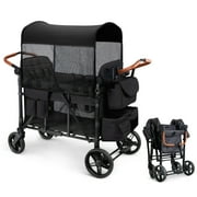 Matladin Wagon Stroller for 4 Seats, All-Terrain Wagon for Toddler with Canopy, Adjustable Handlebar, 5 Point Harness, Phone Holder, Shoulder Bag, Black