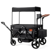 Matladin Wagon Stroller for 2 Kids, All-Terrain Wagon for Kids with Footwell, Canopy, Adjustable Handle & Pull Bar for Infants, Parent Organizer,Black