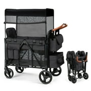 Matladin Wagon Stroller for 2 Kids, Foldable All-Terrain Wagon for Toddler with Canopy, Shoulder Bag, Black