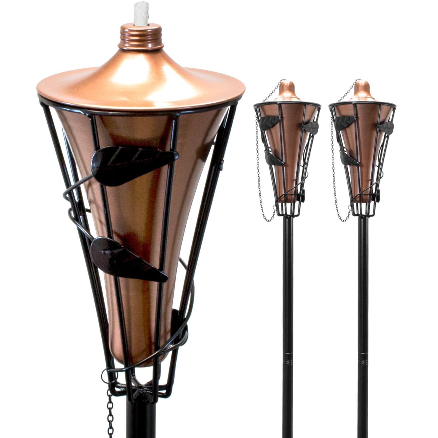 Matney Outdoor Metal Patio Torches 60 Inch, 2 Pack, Bronze with Fiberglass Wick & Snuffer Cap