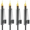 thumbnail image 1 of Matney Stainless Steel Outdoor Torches - 5 ft - Set of 4 - Decorative Garden & Yard Lights - Oil Lamp for Citronella - Fiberglass Wick & Snuffer Cap - (Barrel), 1 of 7