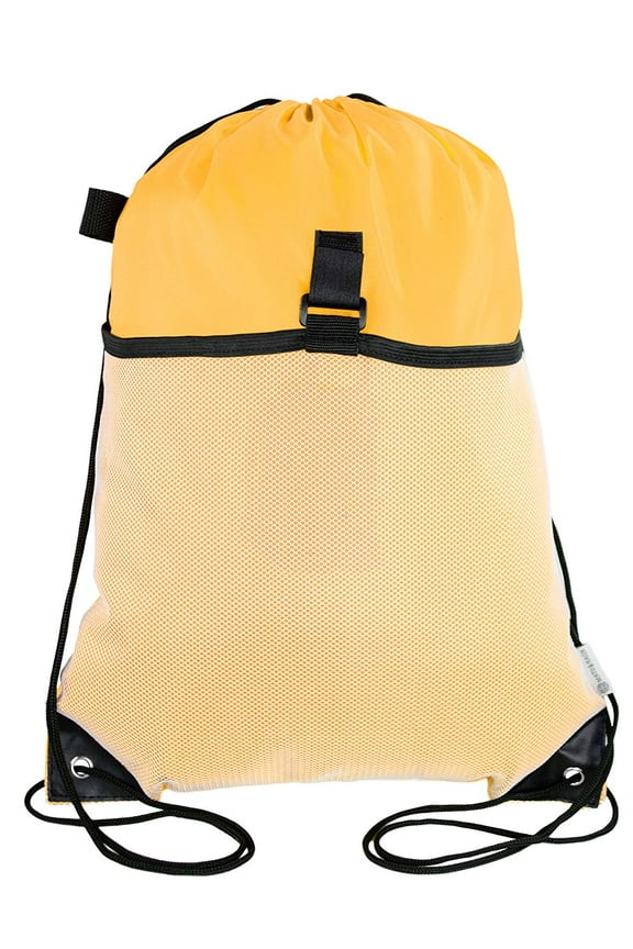 Drawstring Cinch Bag Backpack With Mesh Pocket Polyester Tote Sack - Athletic Gold CA2600