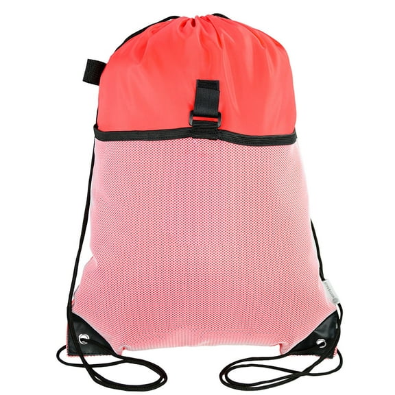 Mato & Hash Drawstring Cinch Bag Backpack With Mesh Pocket Polyester Tote Sack - Red CA2600