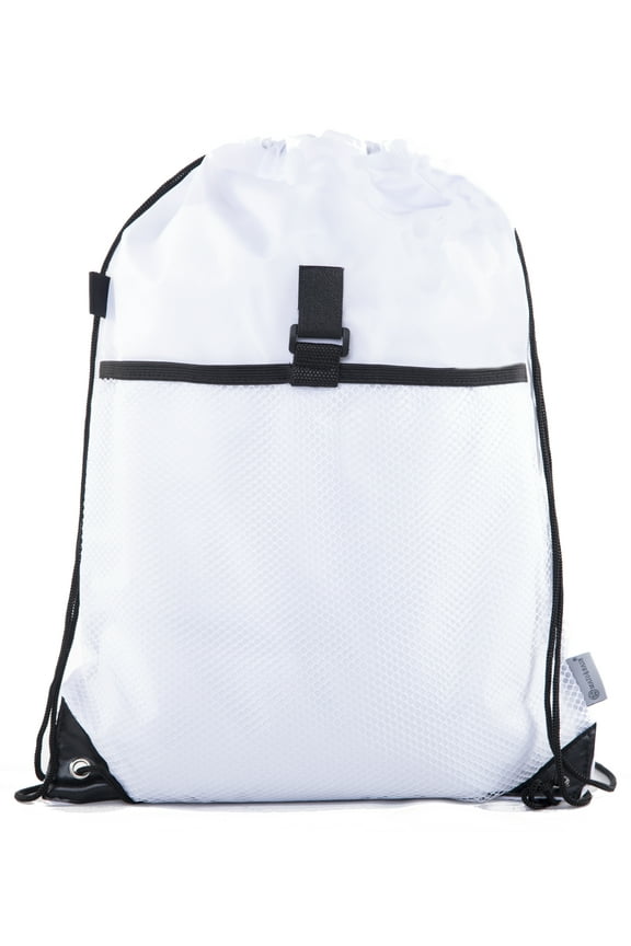 Drawstring Cinch Bag Backpack With Mesh Pocket Polyester Tote Sack