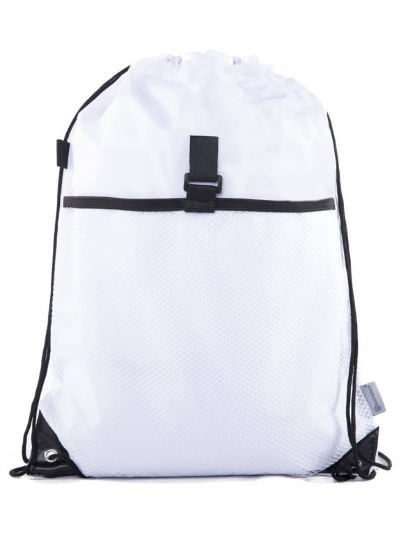 Drawstring Cinch Bag Backpack With Mesh Pocket Polyester Tote Sack