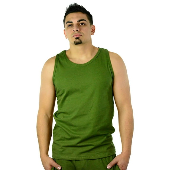 Mato & Hash Mens 100% Cotton Tank Top Shirt - Olive CA6100 M