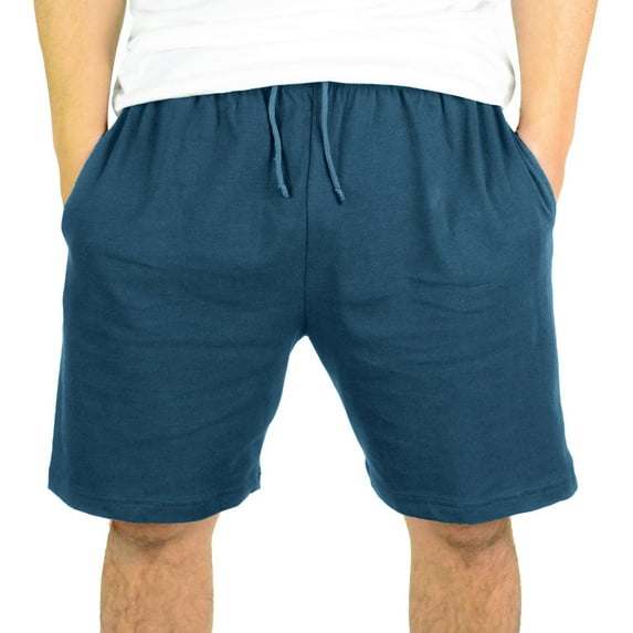 Mato & Hash Mens 100% Drawstring Cotton Gym Shorts With Pockets - Slate Blue CA6000 XL