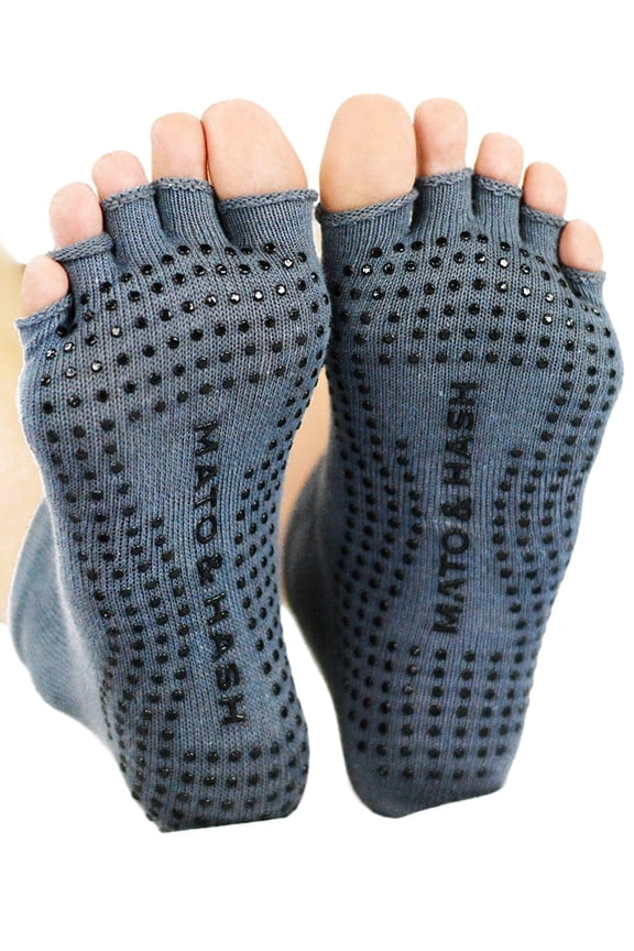 Toeless Half Toe Yoga Socks With Grip - 3PK Grey CA7200 S/M