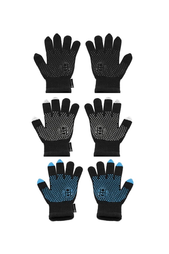 Touchscreen Compatible Tech Gloves with Grip Palm - 3PK B.Black/B.Grey/B.Blue CA7075