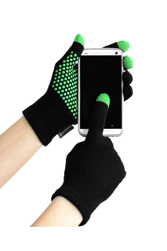 Touchscreen Compatible Tech Gloves with Grip Palm - Black/Green CA7075